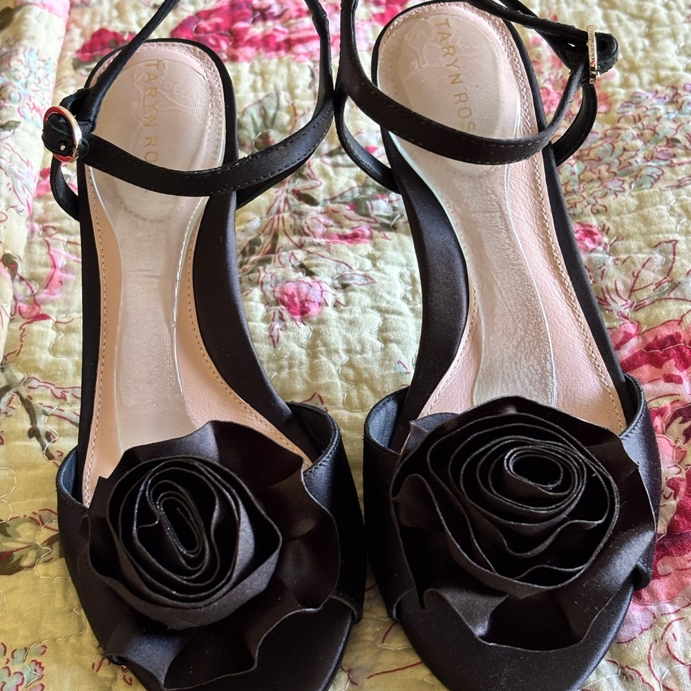 Taryn Rose Black Heels with Rosette Accent